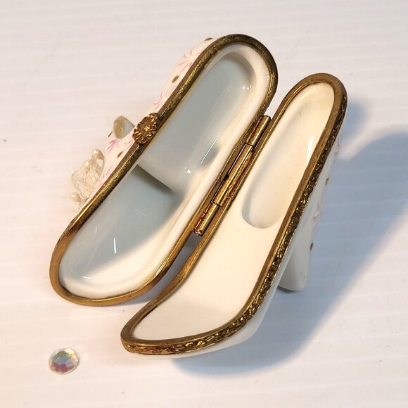 Limoges France Ladies Shoe Hinged Trinket Box Peint Main Vintage Wedding - Picture 5 of 8